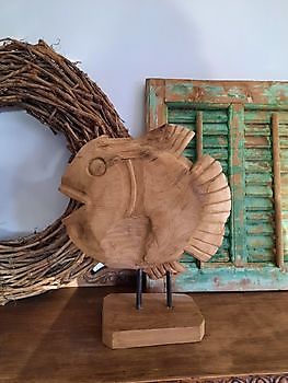 Fish moon teak M Hoogte 50 cm - Decobyjo - Bellingwolde